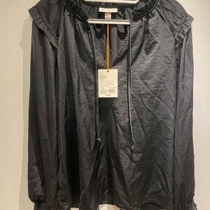 Knox Rose Black Blouse with Ruffle Detail